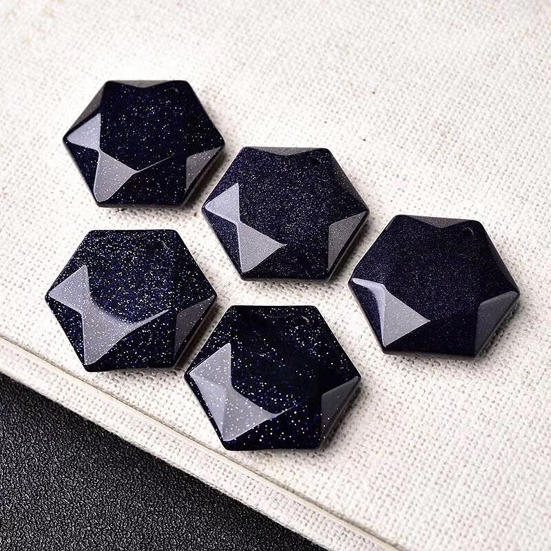 天然蓝砂石六芒星吊坠 颜色亮丽星星闪闪 男女款diy饰品 简单大方