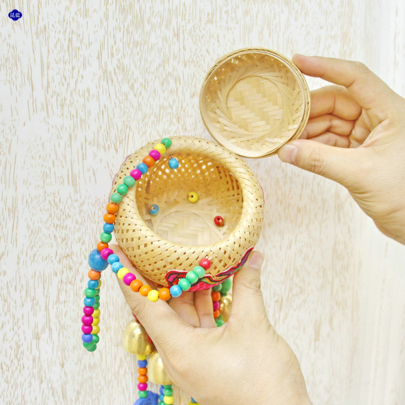 手工竹编镂空圆形鸟巢竹篮子风铃幼儿园户外家居装饰品旅游纪念品