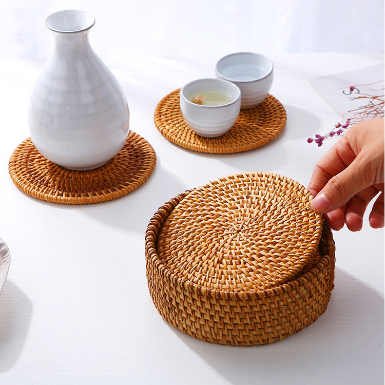 Vietnam Rattan Coaster Tea Set Coffee Table Placemat Tea Ceremony Heat Proof Mat Desk Anti-Scald Slip Teapot Holder Coasters Potholder