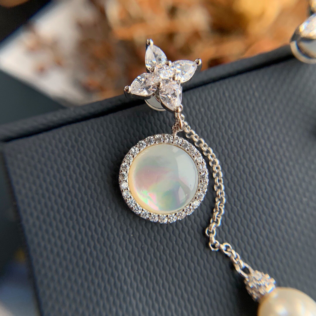 a家淡水珍珠母贝不对称耳坠女晶钻天然白贝母手链星星项链首饰批