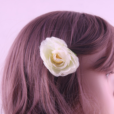 仿真月季花花朵新娘发夹 女士头饰头花海边沙滩拍照饰品布艺发夹