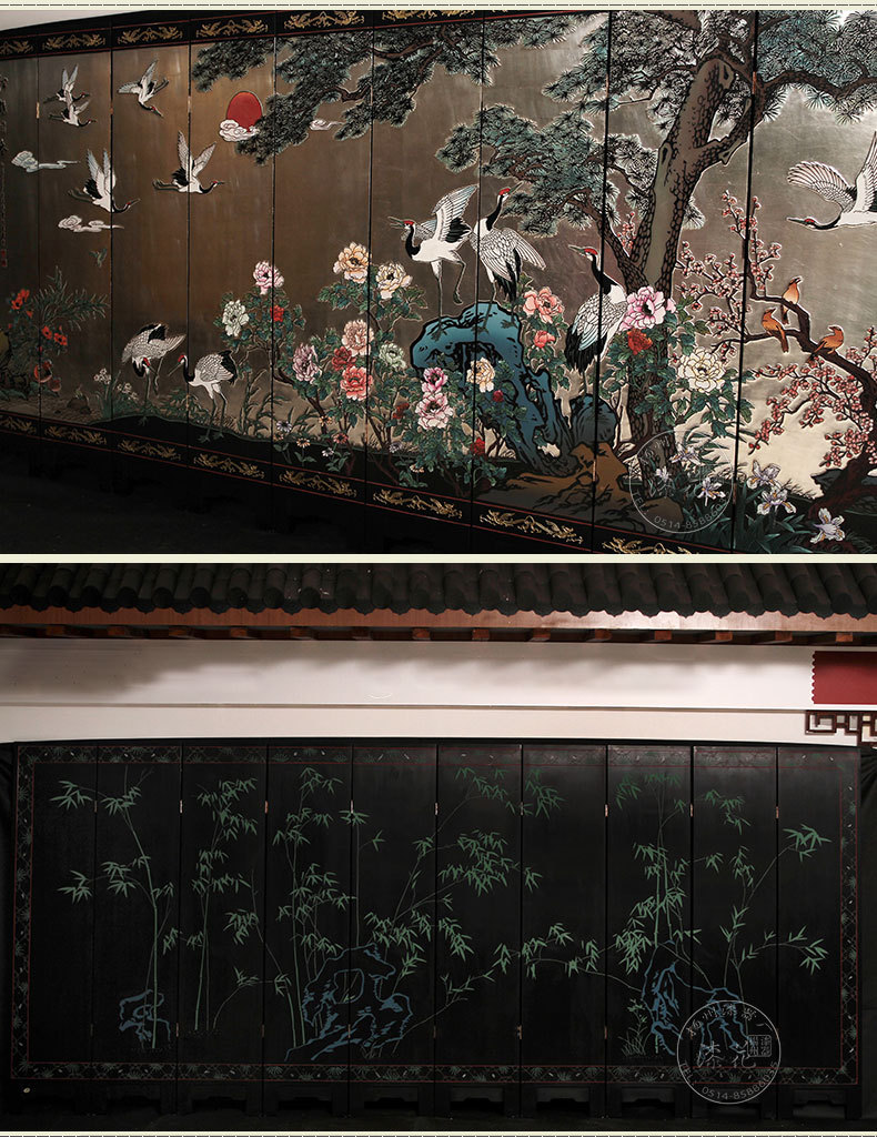 扬州漆器厂 骨石镶嵌七夕题情四扇屏风 折屏隔断可定制尺寸图案