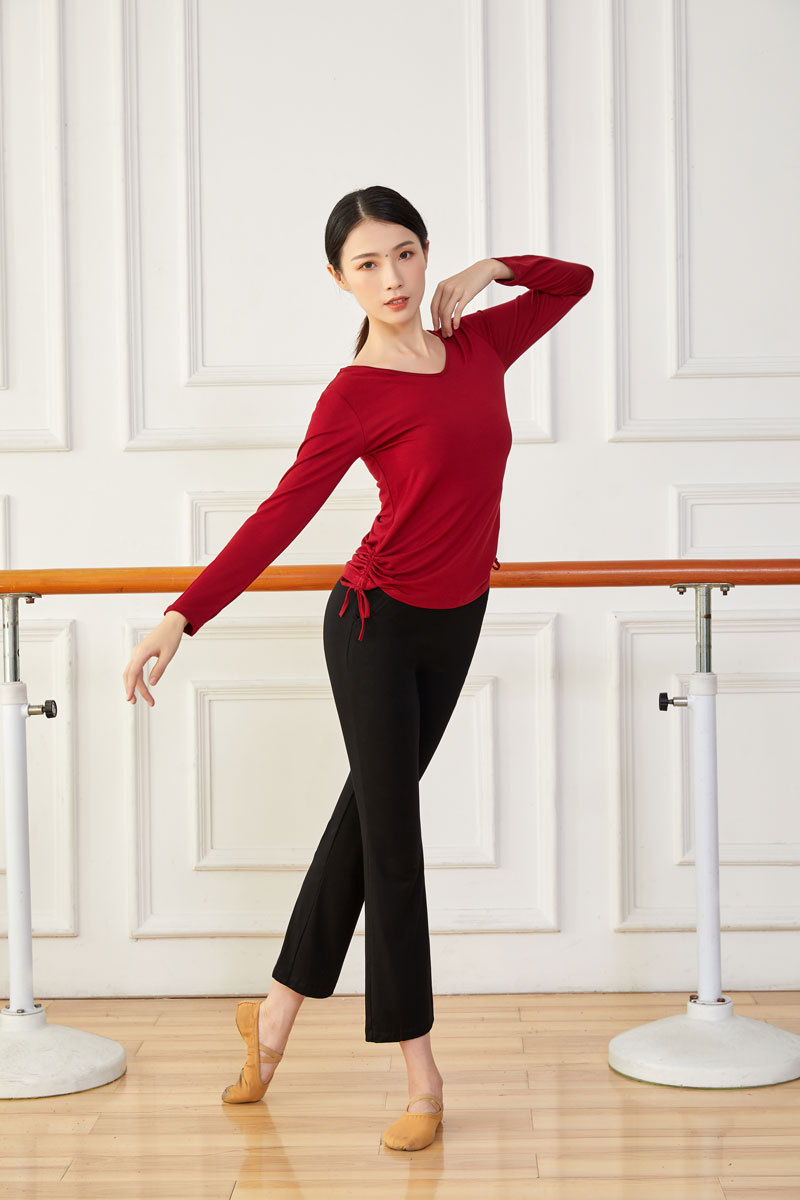 抽绳舞蹈练功服上衣女形体跳舞服装长袖现代拉丁古典中国舞训练服