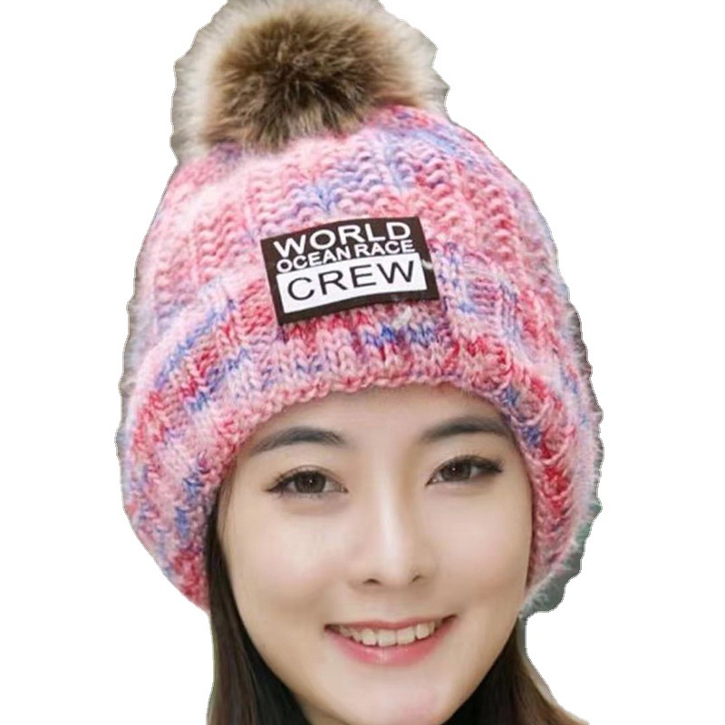Cross-Border Wholesale Winter Hat Female Student Woolen Cap Fashion Trendy Outdoor Fleece Lined Padded Warm Keeping Knitted Hat Female