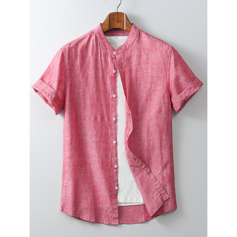 男士圆领整单辑明线青年化纤类混纺男装男式衬衫一件代发清仓甩货