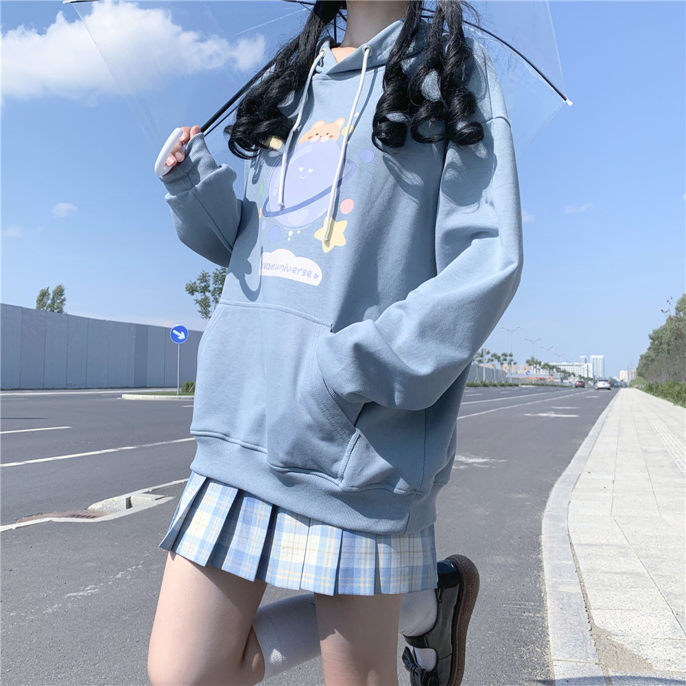 2022春季新款日系古着ins风格穿搭卡通连帽jk卫衣女宽松秋冬学生