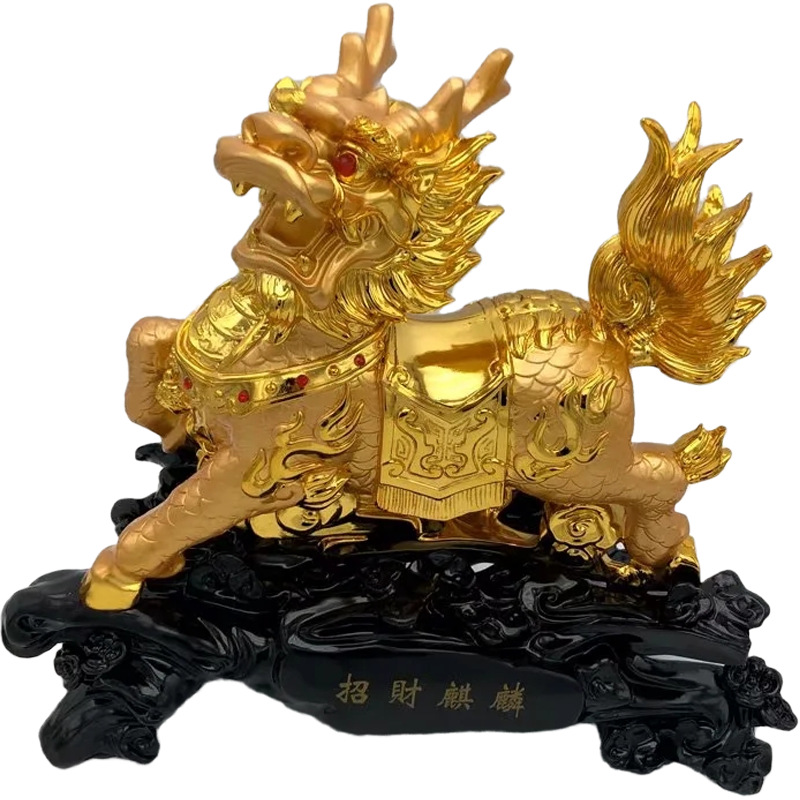 开光金麒麟摆件办公室聚宝盆招财送子麒麟吉祥物客厅家居饰品摆设