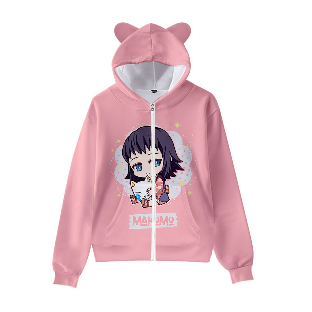 卡通动漫q版鬼灭之刃3d印花童装猫耳朵带帽拉链卫衣儿童外套定制