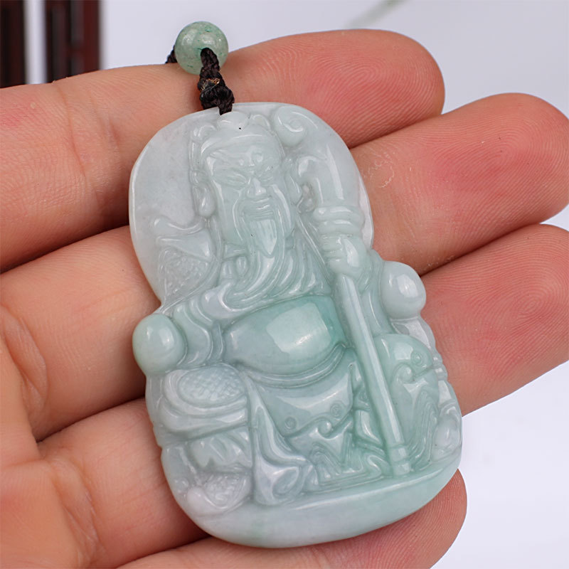 翡翠a货关公玉牌关羽玉佩缅甸玉石挂件忠义武财神关二爷玉坠批发