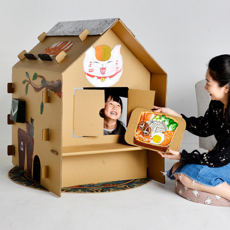 纸房子儿童手工diy纸壳玩具小房子纸箱朋友帐篷游戏屋室内幼儿园