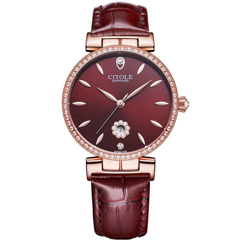 西腾5195皮带女士石英表时尚手表女金带历钻款简约商务腕表潮流款