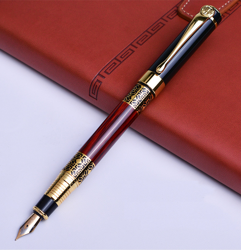 希尔a530金属钢笔定制logo中国风创意礼品仿木纹书法钢笔签字笔
