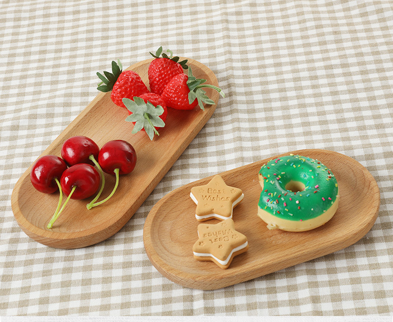 日式餐具木盘榉木椭圆形托盘迷你实木小餐盘儿童整木餐盘木碟子