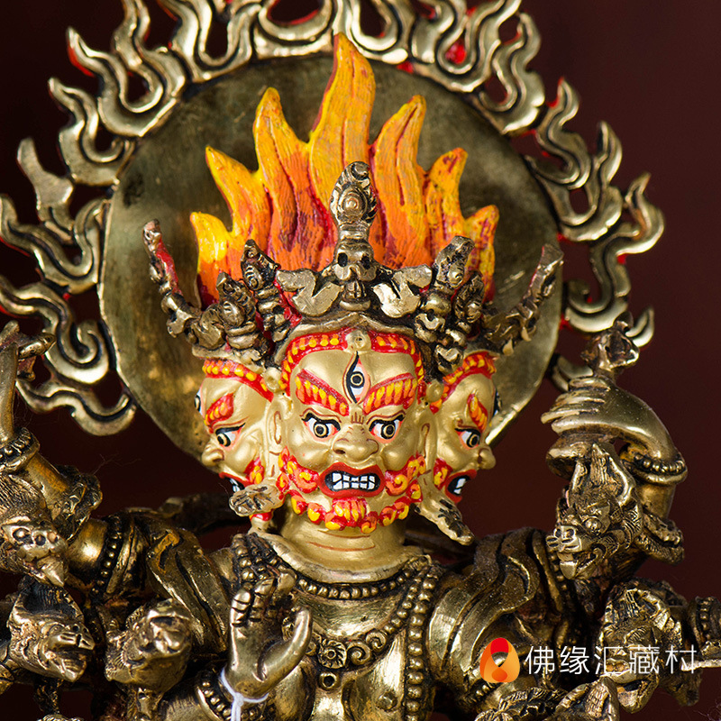 佛缘汇藏村藏传佛教密宗摆件尼泊尔10寸铜全鎏金秽迹金刚护法像