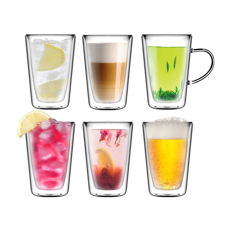 High Temperature Resistant Double-Layer Heat Insulation Glass Cup Set Office Tea Infuser Household Juice Cups Milk Cup Breakfast Cup