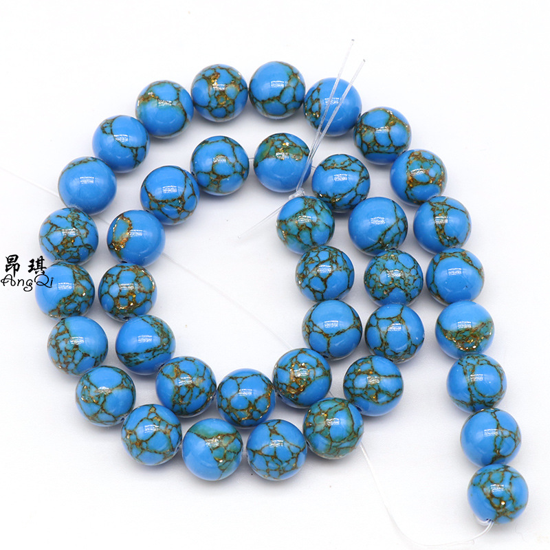 厂家直销 天然石新款金线松散珠 diy金线绿松石混合圆珠配件跨境