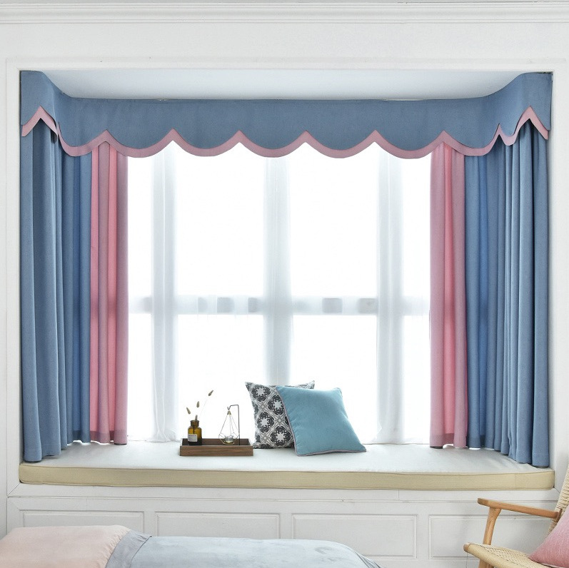 素色拼色窗帘定制帘头款式中式北欧简约儿童款飘窗布艺窗幔榻榻米