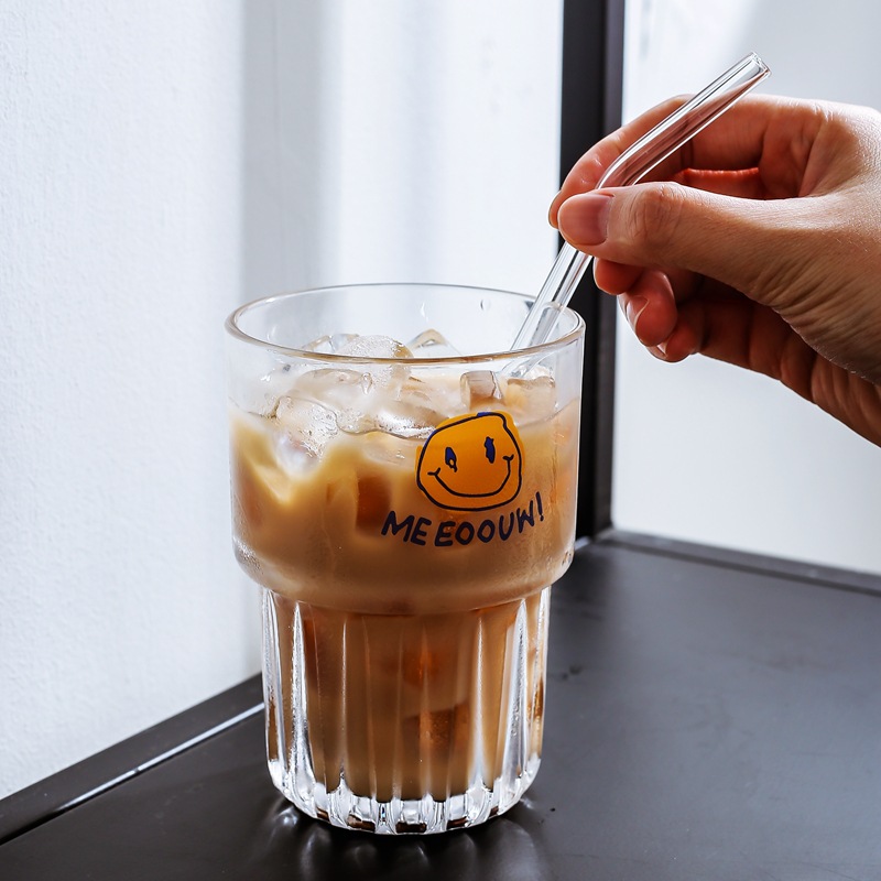 Korean Ins Style Iced Coffee Cup Milky Tea Cup Glass Cup Stackable Water Cup Cola Juice Cup