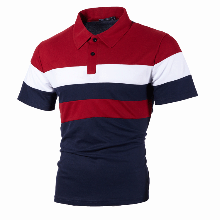 Men's Short Sleeve Chest Three Stripes Color Matching Fashion Matching Cross-Border Men's Lapel Cross-Border Short Sleeve