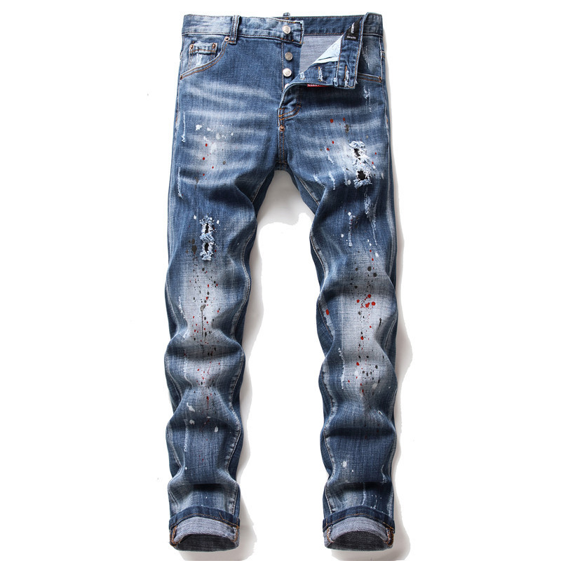 Cross-Border Factory Direct Supply Ripped Slim-Fit Pants Badge Pants Star Signature DSQ New Pants Stretch Jeans Men