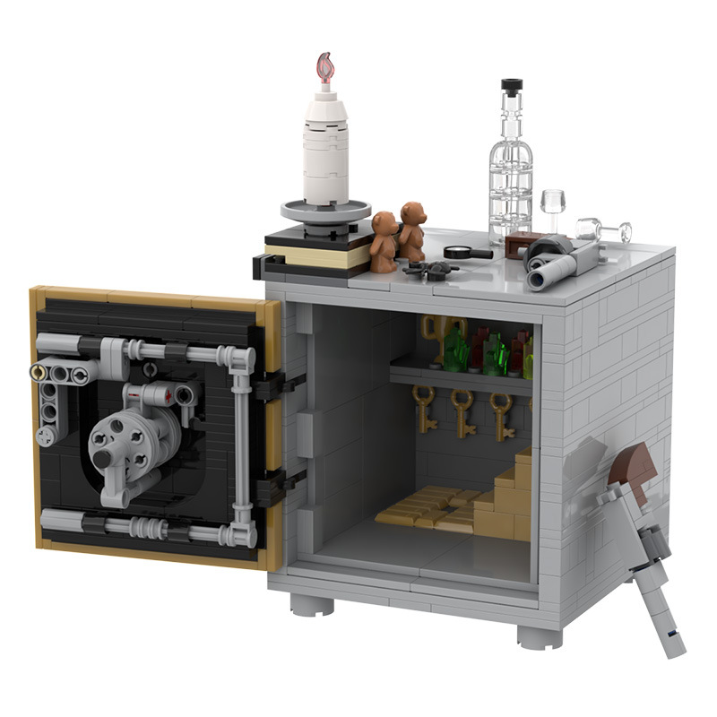 buildmoc 兼容乐高小颗粒益智拼插积木玩具 牛仔保险箱