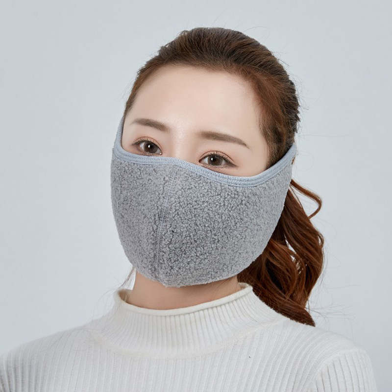 冬季新款女士二合一加绒保暖口罩 泰迪绒加厚护耳朵包脸面罩批发