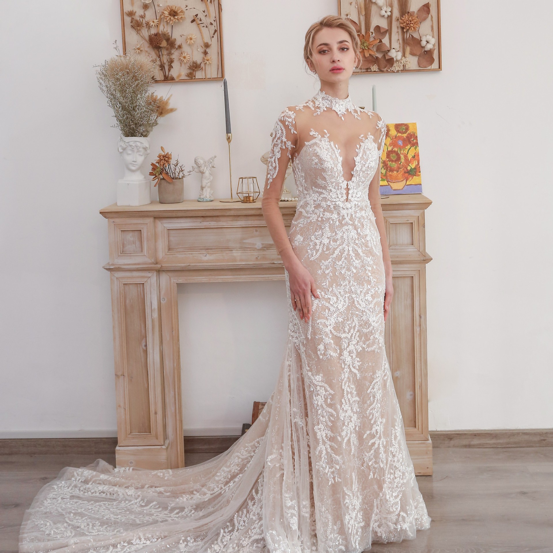 法式轻婚纱定制 新款梦幻女晚礼服星空拖尾 重工小个子新娘礼服出