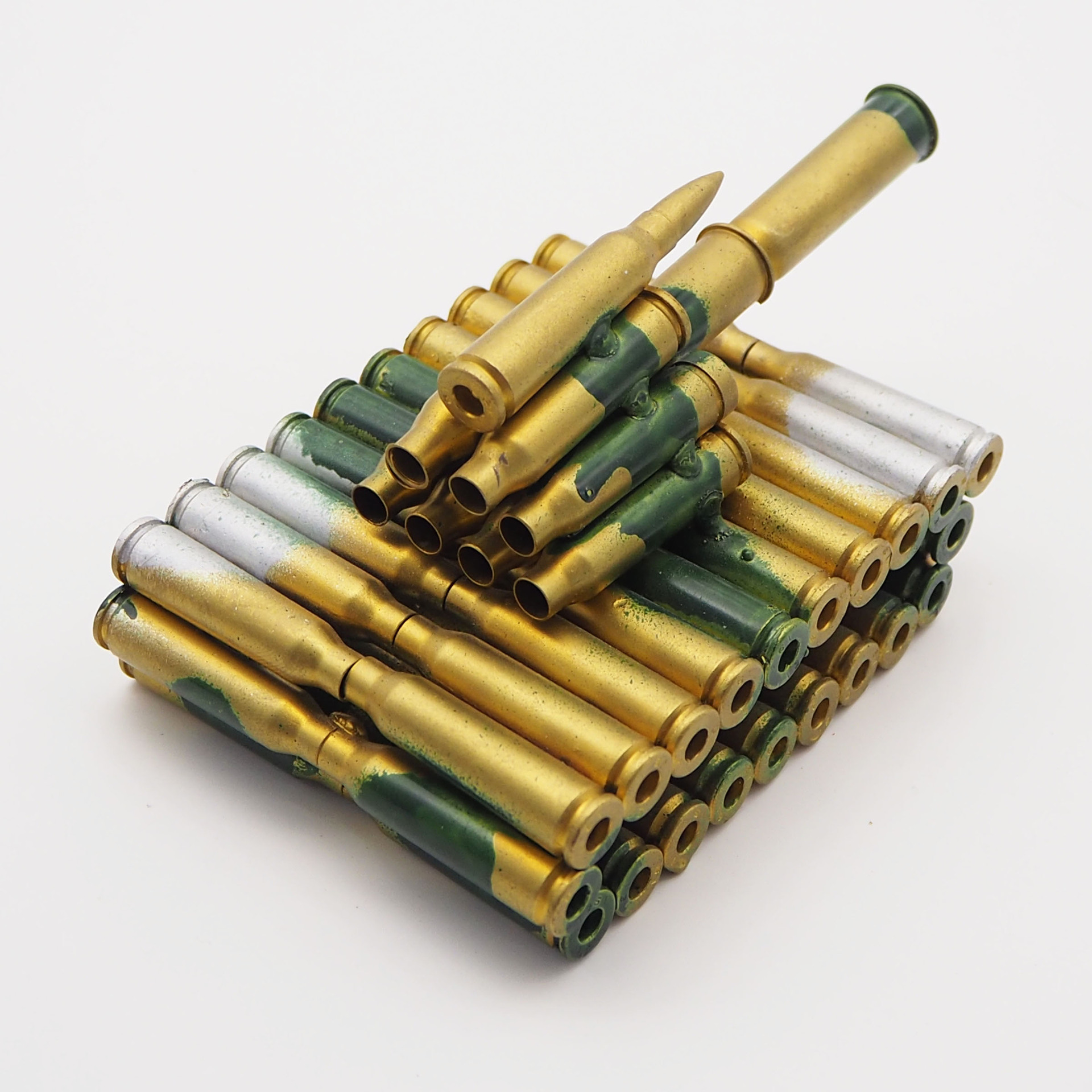 迷彩坦克 子弹壳工艺品 弹壳模型无轮坦克 子弹壳摆件装饰品