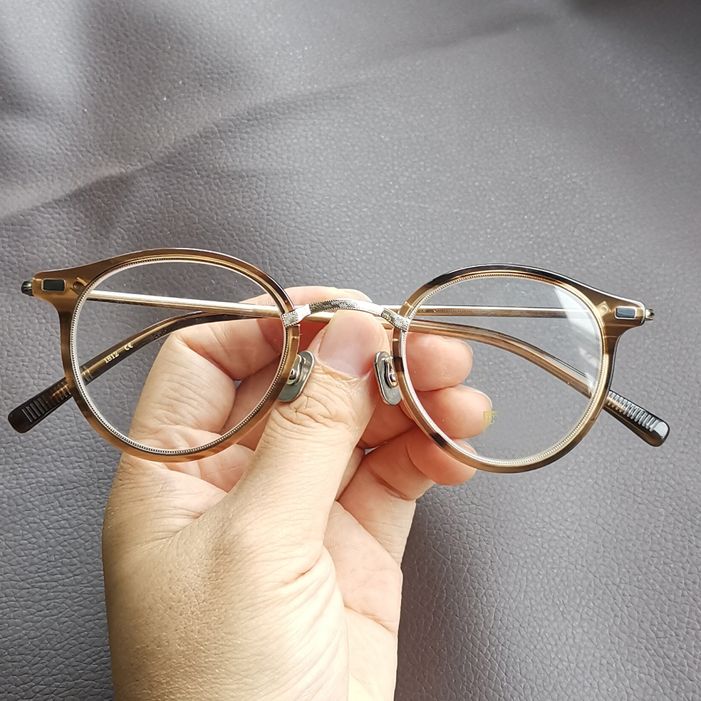 titanium 黄色复古近视眼镜日本眼镜纯钛眼镜框平光镜