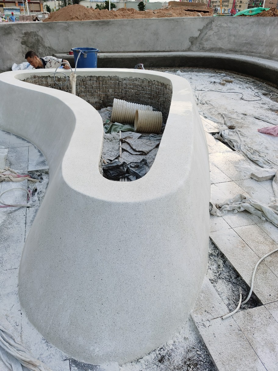 当红材料现浇水磨石花坛坐凳树池楼盘展示区景观异形立面水磨石