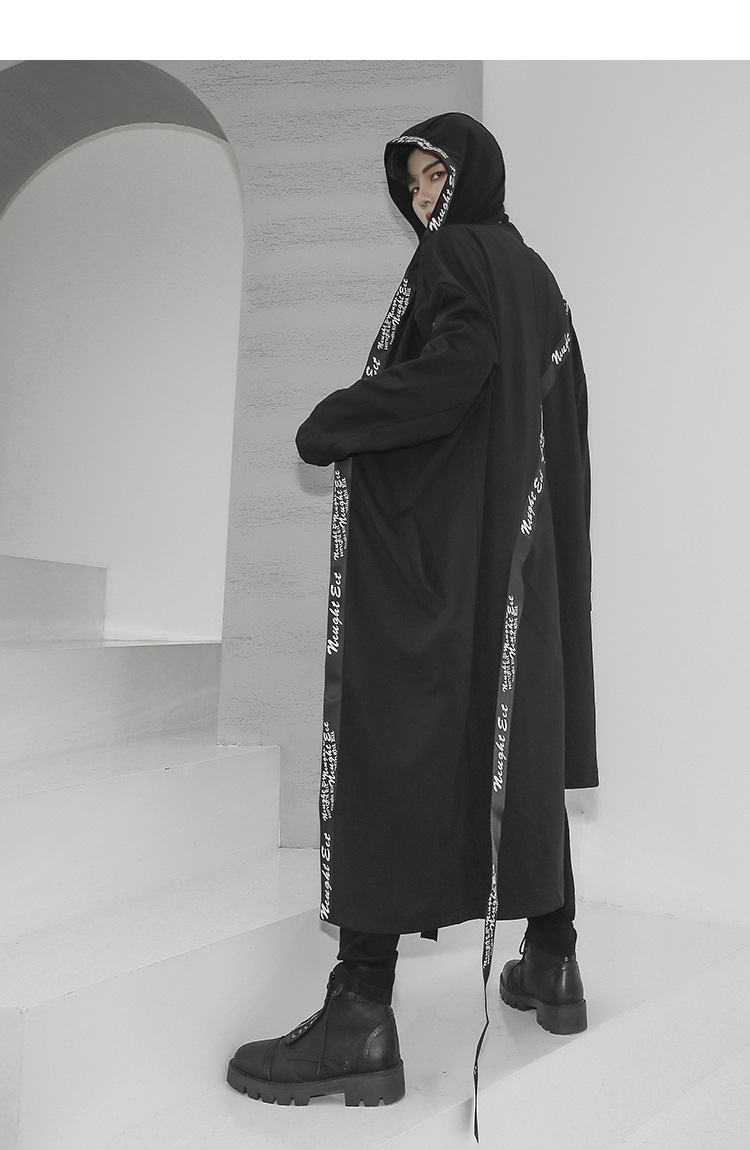 批发外贸山本风长款连帽披风飘带暗黑潮流宽松过膝风衣 ct673 p85