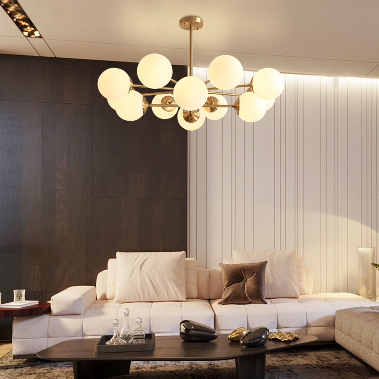 北欧风格全铜客厅灯卧室灯饰网红魔豆吊灯简约现代家用餐厅分子灯