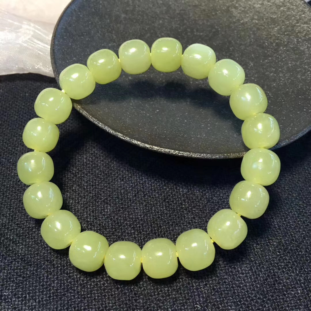 和田玉青海料桶珠手链老型珠玉珠黄口料男女款玉石手链手串送证书