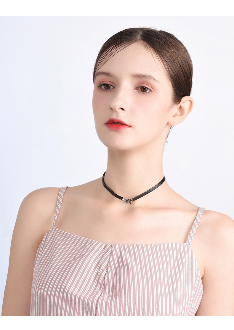 choker项圈颈链女短款锁骨日韩国蝴蝶个性脖颈链蝴蝶结黑色项链女