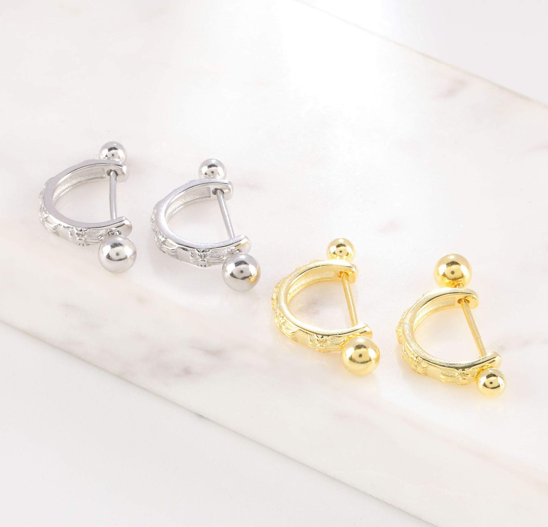 u型螺丝耳钉925银韩国耳饰品时尚耳骨耳蜗钉