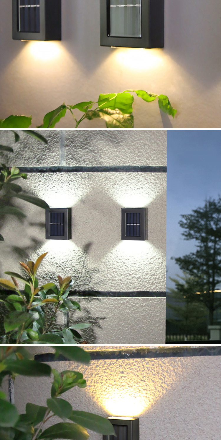 太阳能小夜灯户外花园围墙灯防水2led上下发光室外装饰庭院壁灯