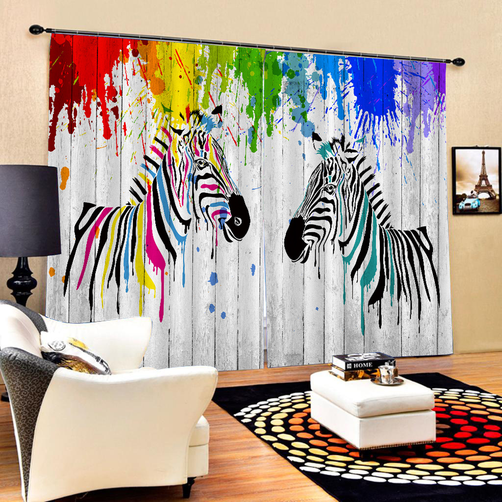 3d儿童房窗帘涂鸦彩绘遮光布出租屋窗帘来图定制跨境涤纶窗帘布