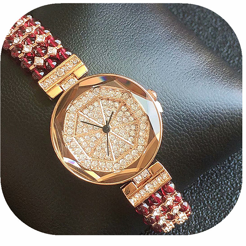 石榴石手表女士时尚手链深度防水韩版首饰品电子机芯手表