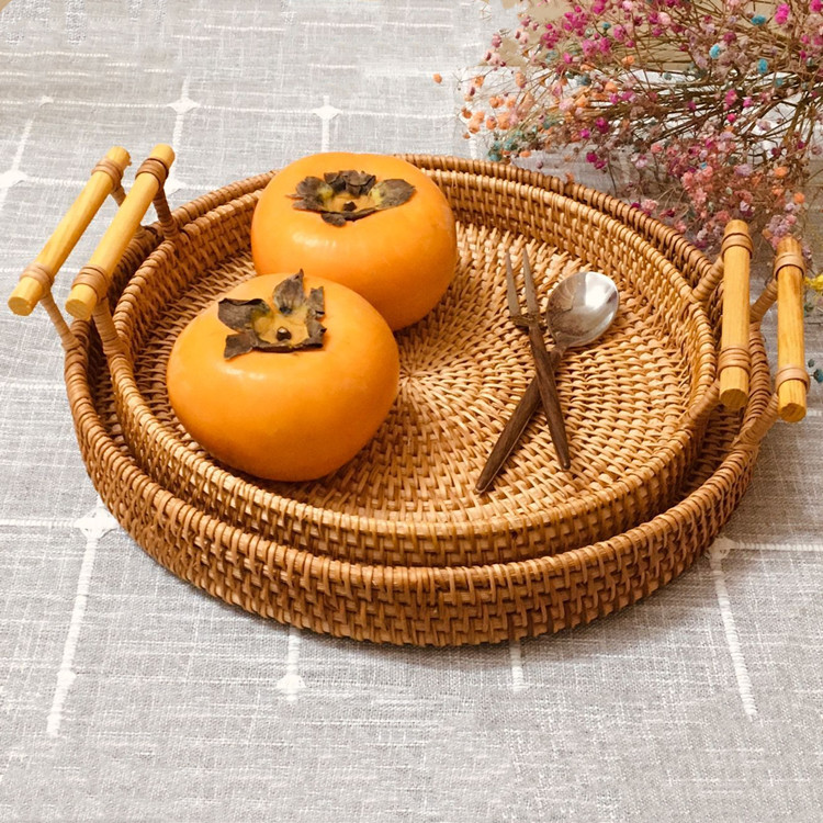 Vietnam Rattan Bread Storage Basket Woven Storage Basket Dessert Fruit Basket round Tray Picnic Basket Rattan storage Basket