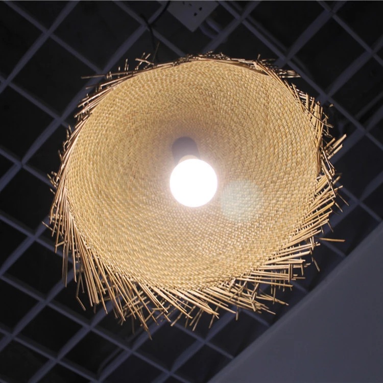 创意款现代简约草编灯 餐厅酒吧客厅灯 草编织东南亚风格吊灯