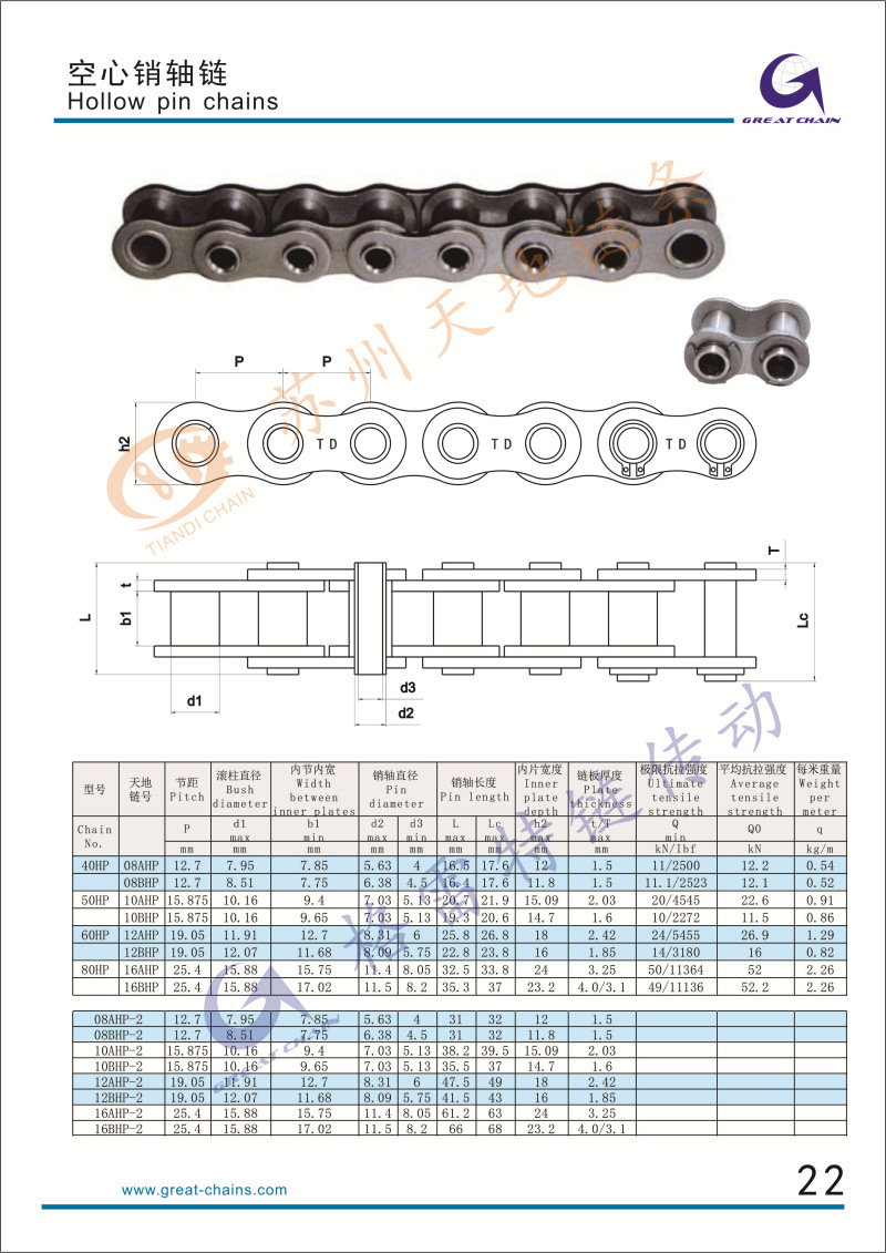 空心轴滚子链 08ahp 空心涂装链 50hp空心链60hp空心链80hp空心链