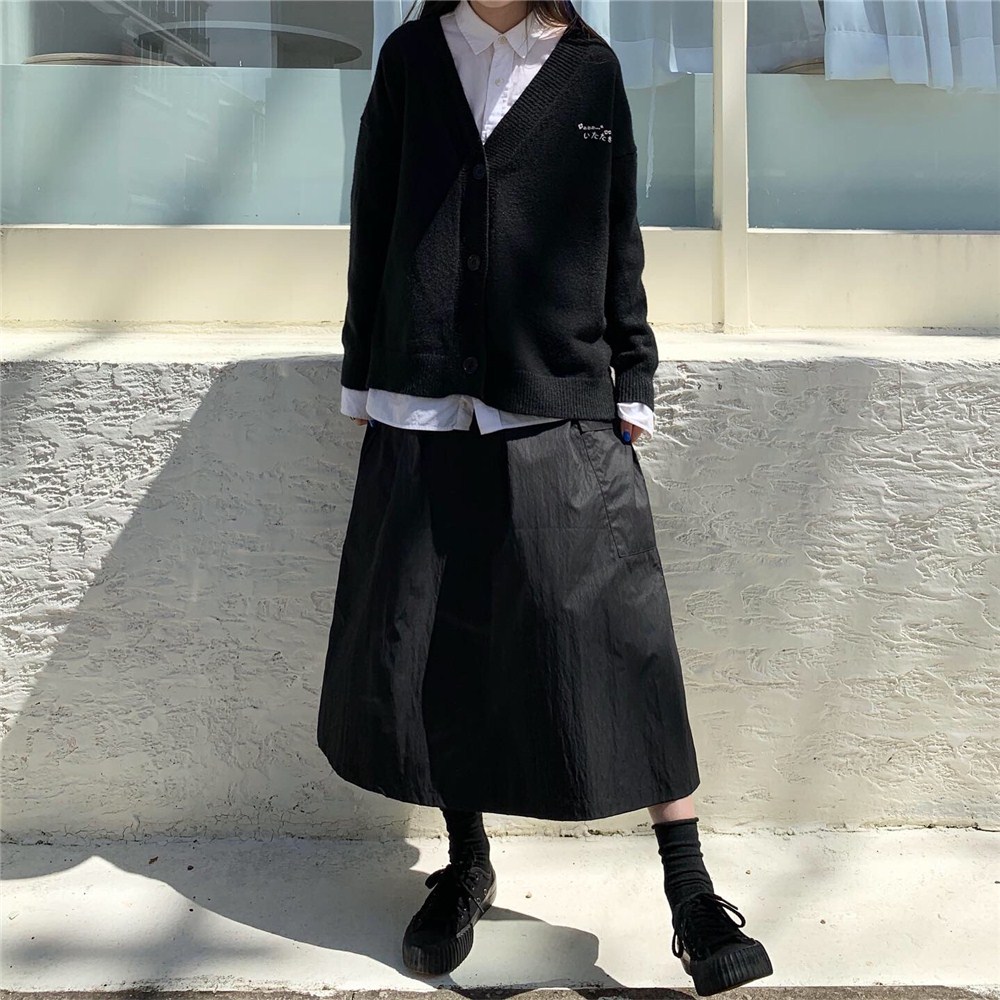 日系山本风暗黑系复古刺绣黑色毛衣外套女酷网红开衫针织衫