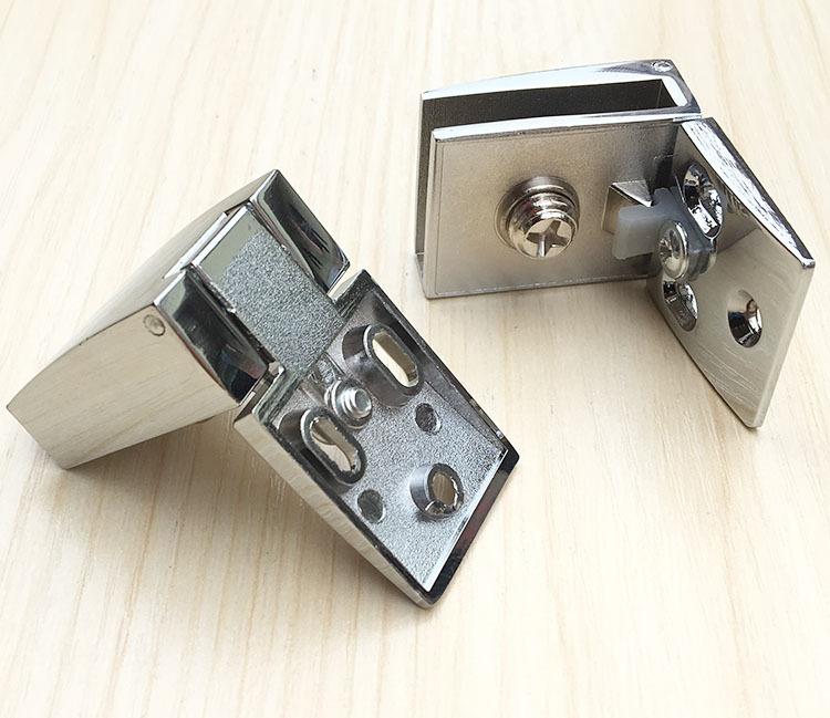 劲达 一对价90度定位玻璃橱柜展示柜锌合金铰链合页免开孔玻璃夹