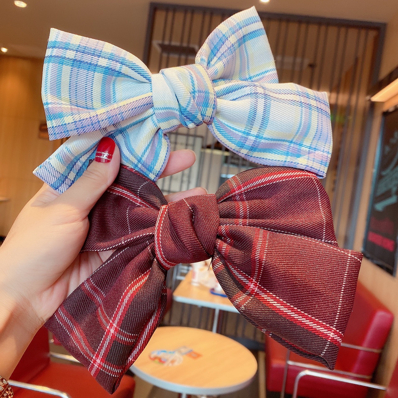 韩版学院风新款格子jk大蝴蝶结发夹女弹簧夹学生韩国ins头饰顶夹
