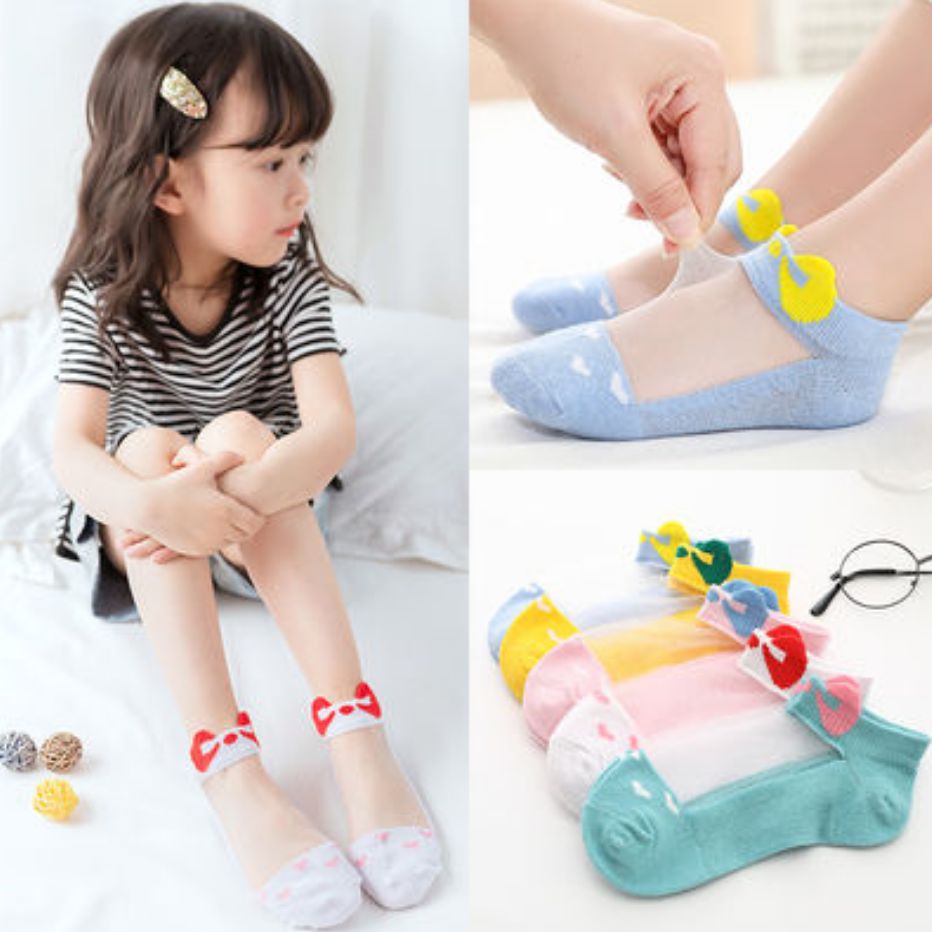 2020新款玻璃丝儿童袜夏天网眼薄款透气女宝宝冰丝糖果蝴蝶结船袜