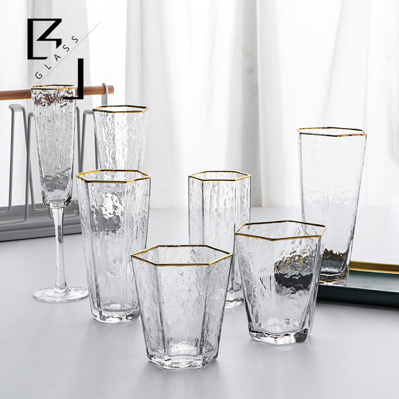 邦爵现代轻奢六棱金边水晶玻璃杯 家用牛奶杯红酒香槟杯酒具-阿里巴巴