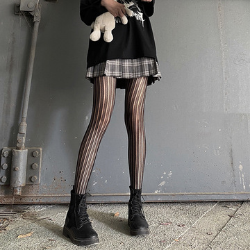 黑色竖条百搭显瘦性感诱惑连裤渔网格蕾丝袜子连裤袜一件代发