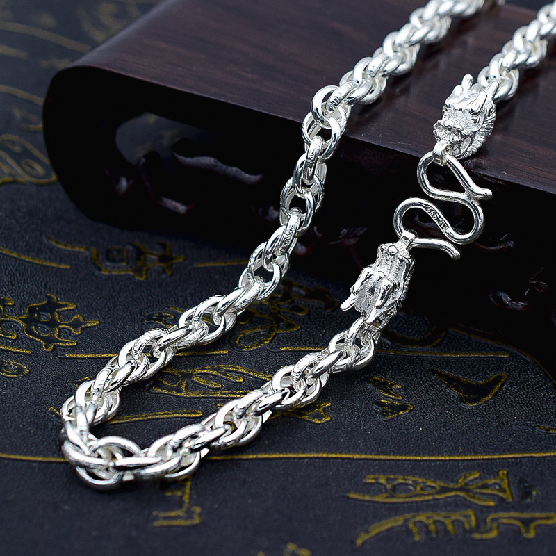 霸气龙头链s999纯银项链男士白银链子个性男生银饰品潮人加粗长款