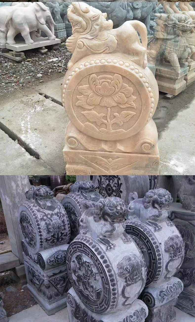 批发定制抱鼓石 门口摆件石抱鼓 仿古石雕青石石墩门墩