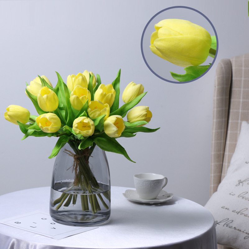 Artificial Flower Pu Tulip round Head Tulip Large Decoration Home Wedding Artificial Fake Flower Shooting Props Wholesale